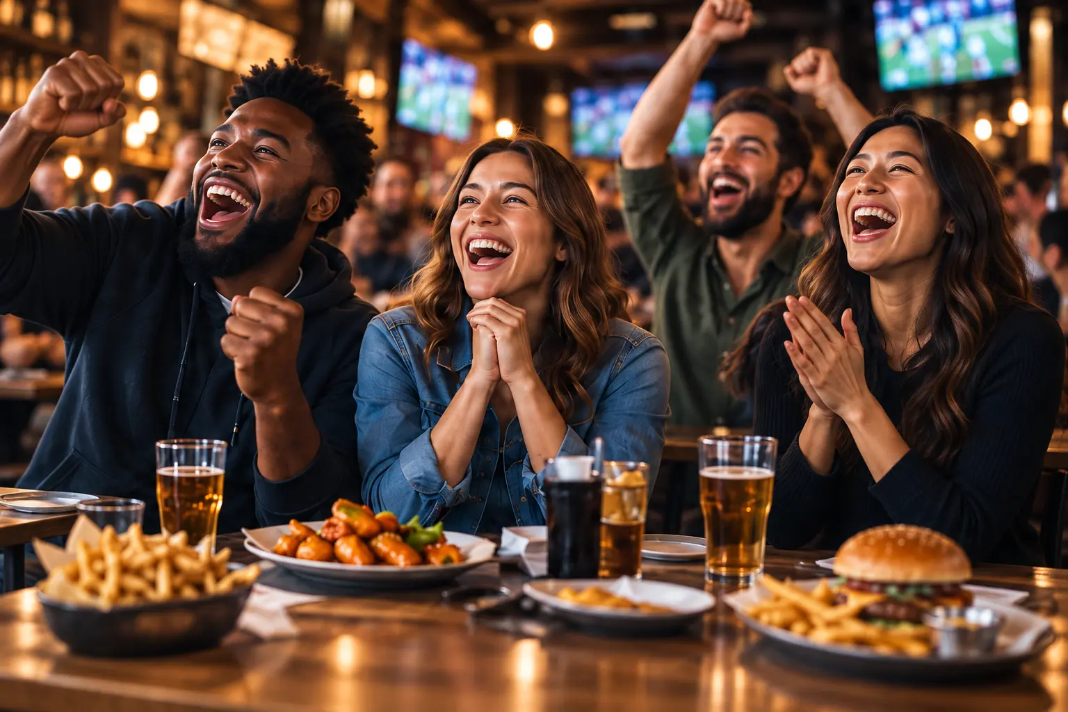 Friends celebrating a game together.
